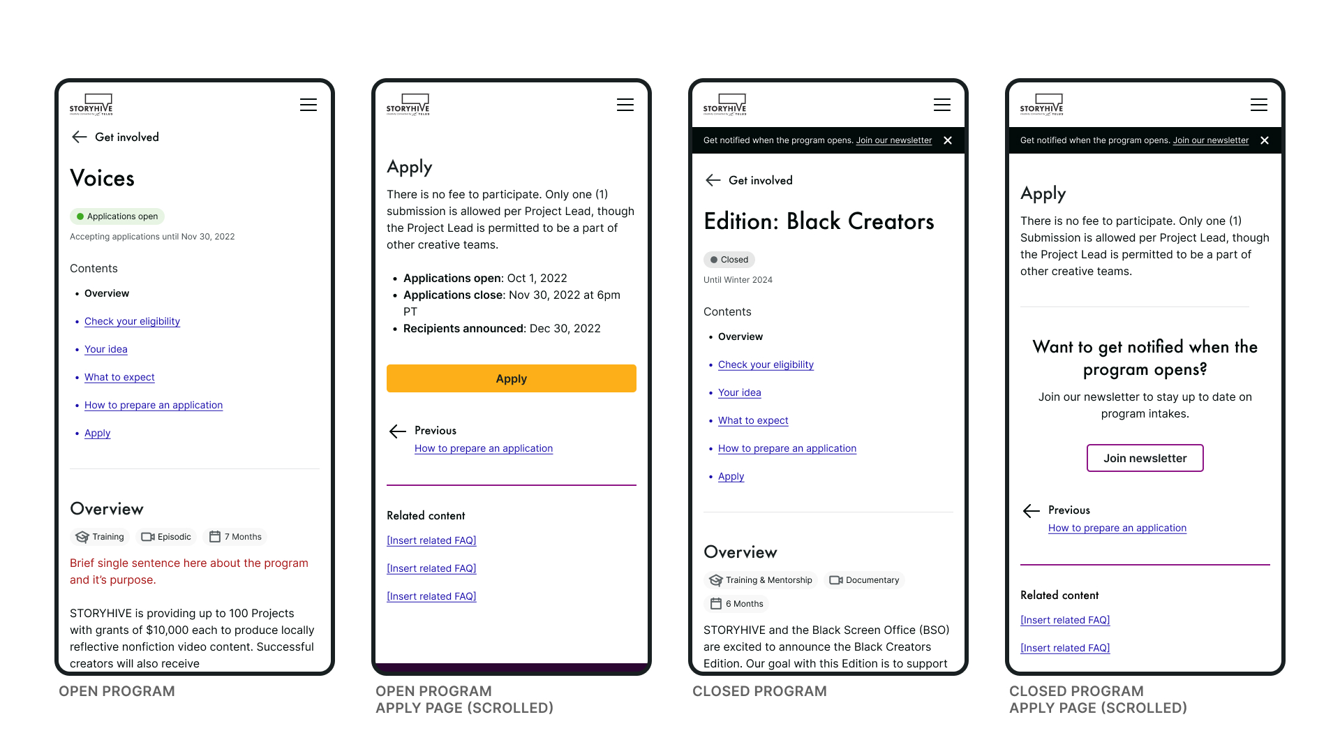 Redesigned programs page